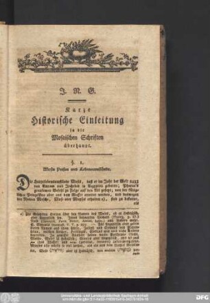 Kurze Historische Einleitung in die Mosaischen Schriften überhaupt.