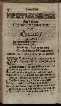 Das Zehende Virgilianische Hirten-Lied/ genant Gallus