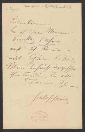 Brief an Wilhelm Tappert : o.D.