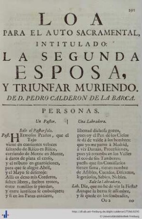 Loa para el Auto Sacramental La Segunda Esposa, y Triunfar Muriendo.
