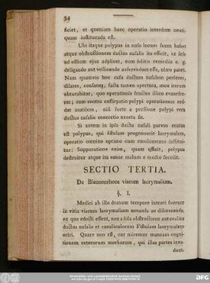 Sectio Tertia. De Blenorrhoea viarum lacrymalium.