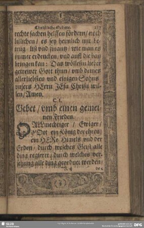 CI. Gebet, umb einen gemeinen Frieden