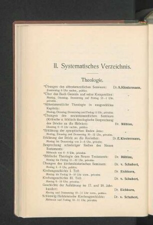 II. Systematisches Verzeichnis.
