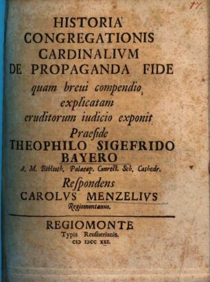 Historia Congregationis cardinalium de propaganda fide