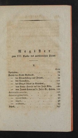 Register zum XVI. Bande des ausführlichen Textes.