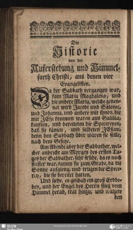 Die Historie von der Auferstehung und Himmelfarth Christi, aus denen vier Evangelisten