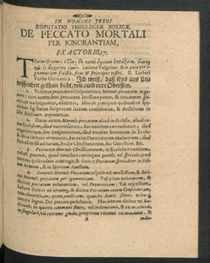 Disputatio Theologiae Biblicae, De Peccato Mortali Per Ignorantiam, Ex Actor. III. 17.