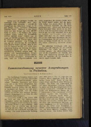 Zusammenfassung neuerer Ausgrabungen in Palästina.