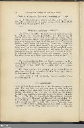 Johann Emerichs Diarium consulare 1617/1618