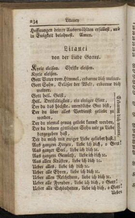 Litaney von der Liebe Gottes. - Gebeth zu der heiligen Elisabeth Wittib.