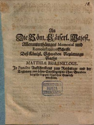 Sac. Caesareae Maiestatis Literae ad Serenissimam Reginam Sueciae, super restitutione Pomeraniae ulterioris. ut et Sac. Regiae Maiestatis Sueciae Responsum, ad Dictas Imperiales literas