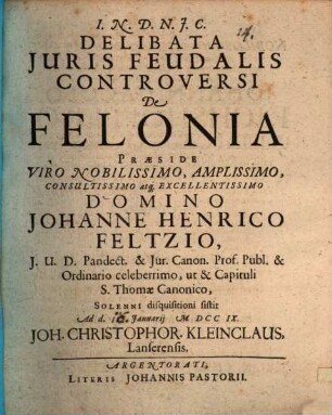 Delibata iuris feud. controversi de felonia