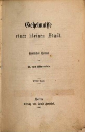 Geheimnisse einer kleinen Stadt : Komischer Roman. 1