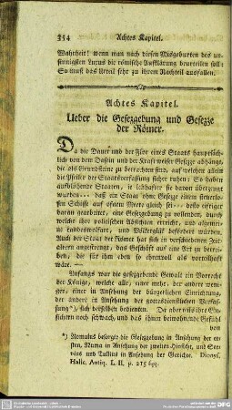 Achtes Kapitel. Ueber die Gesezgebung und Gesezze der Römer