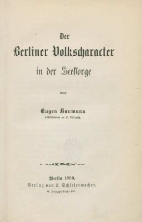 Der Berliner Volkscharacter in der Seelsorge