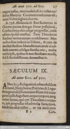 Saeculum IX. Ab anno 800. ad 900