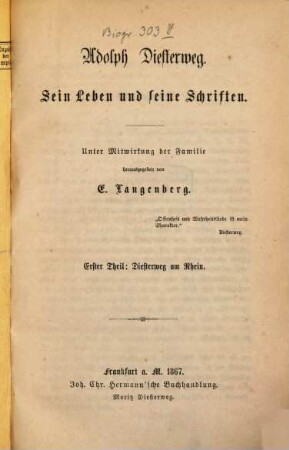 Adolph Diesterweg : sein Leben und seine Schriften. 1, Diesterweg am Rhein