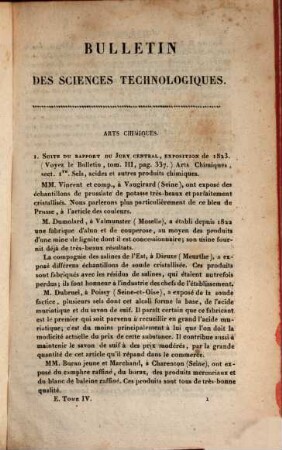 Bulletin universel des sciences et de l'industrie. Section 5, Bulletin des sciences technologiques. 4. 1825