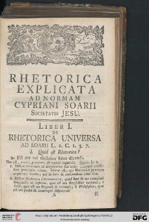 Liber I: De rhetorica universa ad soarii L. 1. C. 1. 3. 7.