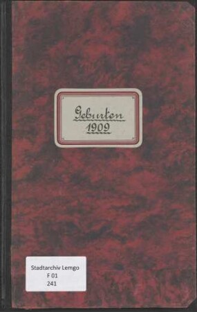 Namensverzeichnis Geburtsregister Lemgo 1909