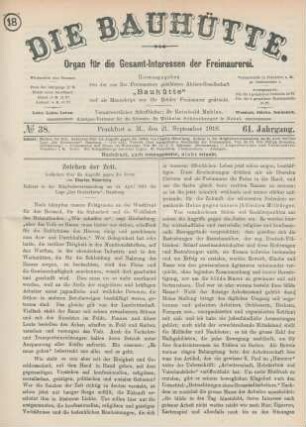 No 38. Frankfurt a. M., den 21. September 1918. 61. Jahrgang.
