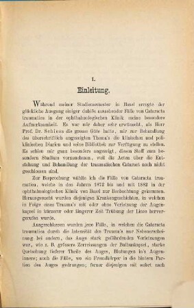 Beitrag zur Lehre von der traumatischen Cataract : Inaug.-Diss. von Basel