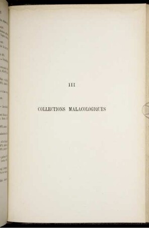III. Collections malacologiques