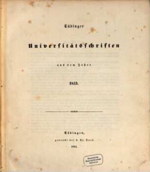 Tübinger Universitätsschriften, 1853