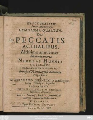 Electoralium Saxon. Alumnorum Gymnasma Quartum, De Peccatis Actualibus