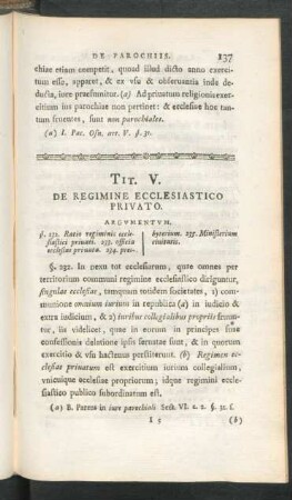 Tit. V. De Regimine Ecclesiastico Privato