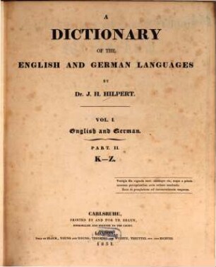 A dictionary of the English and German languages, 1,2. English and German; K - Z