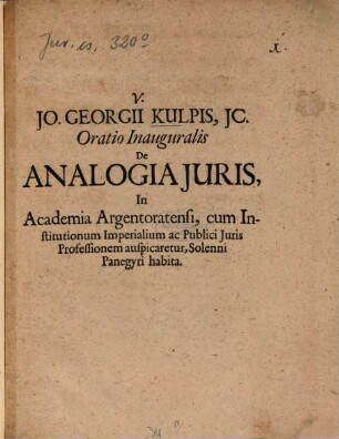 Oratio inauguralis De analogia iuris