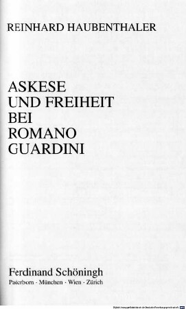 Askese und Freiheit bei Romano Guardini