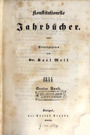 Konstitutionelle Jahrbücher. 1844, 1844
