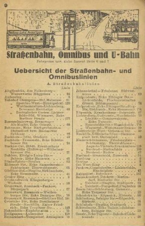 Uebersicht der Straßenbahn- und Omnibuslinien