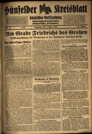 Erste Ausgabe vom Samstag, den 04. März 1933.