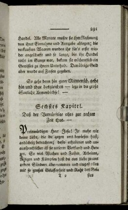 Sechstes Kapitel. Daß der Vernünftige alles zur rechter Zeit thue.