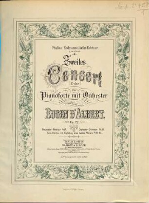 Zweites Concert (E-Dur) für Pianoforte mit Orchester : Op. 12 ; Pauline Erdmannsdörfer-Fichtner gewidmet