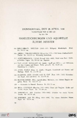 Handzeichnungen und Aquarelle – Ältere Meister (Nr. 515-673)