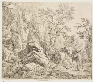 Landschaft mit einem großen Felsen