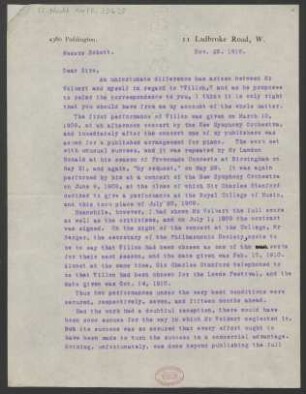 Brief an B. Schott's Söhne : 23.11.1910