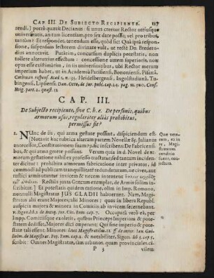 Cap. III. De Subiecto recipiente, sive C. h. e. De personis, quibus armorum usus, regulariter alias prohibitus, permissus sit?