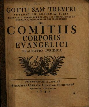 De comitiis corporis evangelici tractatio iuricica