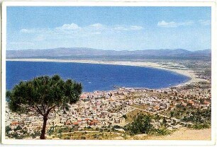 Haifâ [Haifa]. Stadt und Bucht, Berge Galiläas vom Karmel
