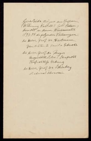 Belegliste: Vorlesungen im Wintersemester 1893/1894