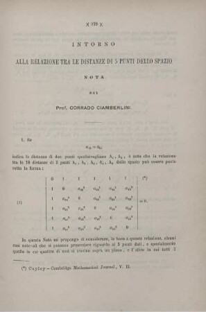 Intorno alla relazione tra le distanze di 5 punti dello spazio.