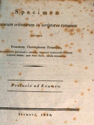 Specimen notarum criticarum in scriptores romanos