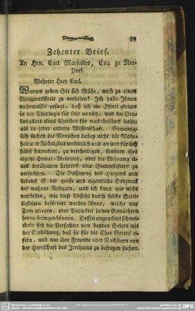 Zehenter Brief. An Hrn. Carl Marseilles, Esq. zu Neu-York