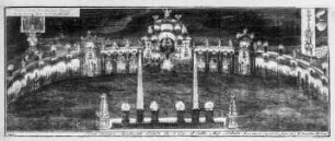 Heraeus, Carl Gustav: Inscriptiones et Symbola Varii Argumenti, 1734. Tab. II, Idea circensis spectaculi edendi in S. Caes. et Cath. Maj. Natali. Kupferstich; 16,4 x 41,5 (Plattenrand). Dresden: SLUB Art.plast.2685