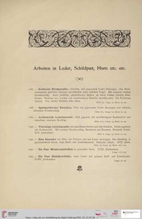 Arbeiten in Leder, Schildpatt, Horn etc. etc. (Nr. 1087 - 1102)